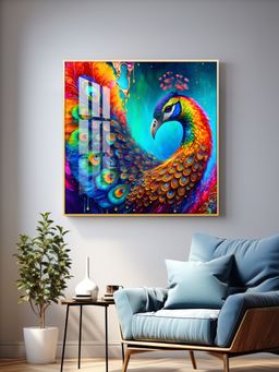The Next Decor - Peacock Elegance Glass Finish Square Wall Art