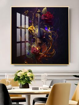 The Next Decor - Violin and Rose Composition Glass Finish Square Wall Art
