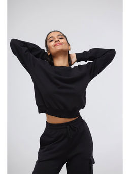 NeceSera - Jet Black Terry Relaxed Sweatshirt
