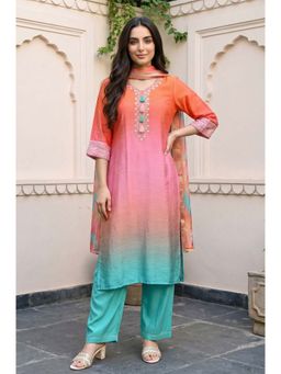 Aurelia - Women Multi-Color Ombre Embroidered Kurta with Pant and Dupatta