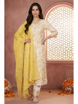 Aurelia - Women Cream Floral Printed Kurta with Pant and Dupatta