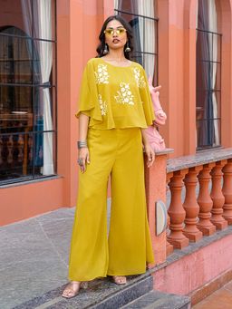 Tikhi Imli - Women Mustard Floral Embroidered Co-Ord Set