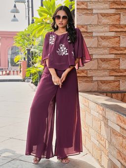 Tikhi Imli - Women Wine Floral Embroidered Co-Ord Set