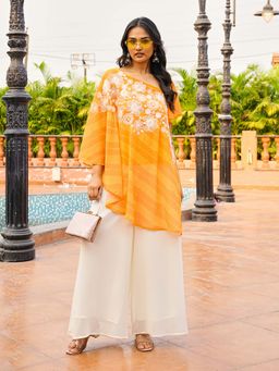 Tikhi Imli - Women Orange Floral Embroidered Kurti with Palazzo