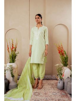 Juniper - Women Green Embroidered Sequined Kurta with Salwar and Dupatta
