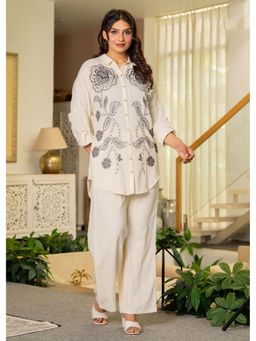 Juniper - Women Off White Embroidered Sequined Co-Ord Set