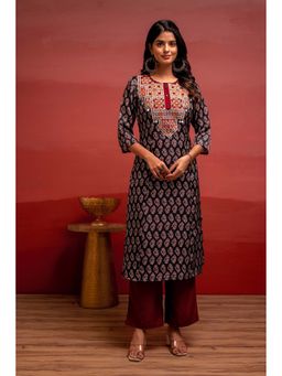 Juniper - Women Black Printed Mirror Work Kurta with Pant