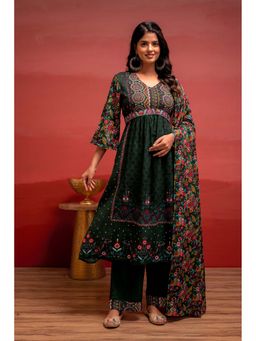 Juniper - Women Green Floral Printed Kurta with Palazzo and Dupatta