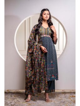 Juniper - Women Grey Floral Printed Kurta with Palazzo and Dupatta