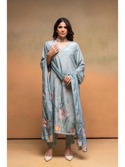 Juniper - Women Light Blue Floral Printed Kurta with Pant and Dupatta