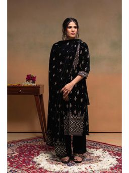 Juniper - Women Black Embroidered Thread Work Kurta with Pant and Dupatta