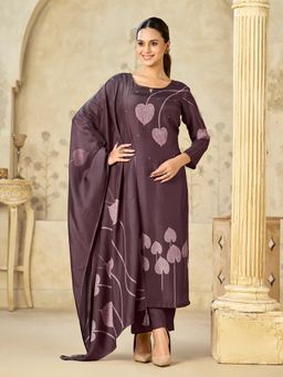 Seerat - Women Burgundy Printed Sequined Kurta with Pant and Dupatta