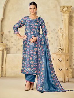 Seerat - Women Blue Floral Printed Kurta with Pant and Dupatta