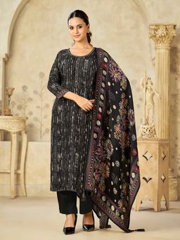 Seerat - Women Black Printed Beads Work Kurta with Pant and Dupatta