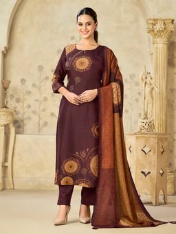 Seerat - Women Brown Printed Sequined Kurta with Pant and Dupatta