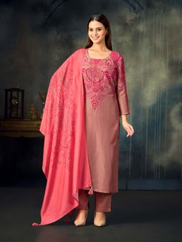 Seerat - Women Pink Printed Sequined Kurta with Pant and Dupatta