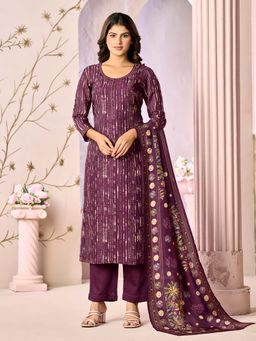 Seerat - Women Purple Printed Beads Work Kurta with Pant and Dupatta
