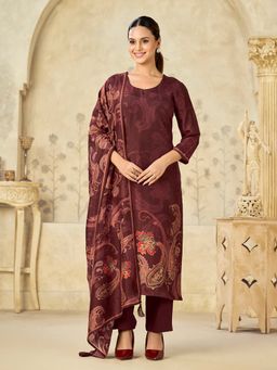 Seerat - Women Brown Paisley Printed Kurta with Pant and Dupatta