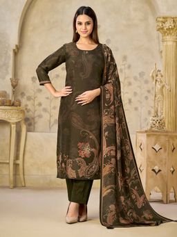 Seerat - Women Olive Paisley Printed Kurta with Pant and Dupatta