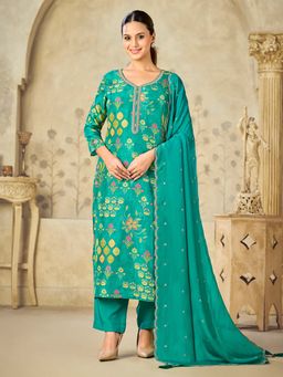 Seerat - Women Green Printed Sequined Kurta with Pant and Dupatta