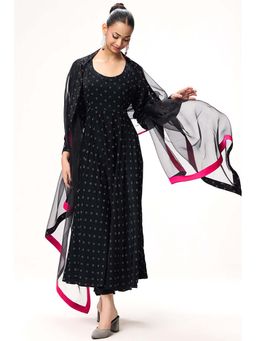 Swtantra - Women Black Printed Anarkali Kurta with Pant and Dupatta