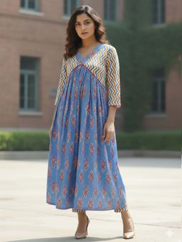 Varanga - Women Blue Floral Printed Kurta with Pant
