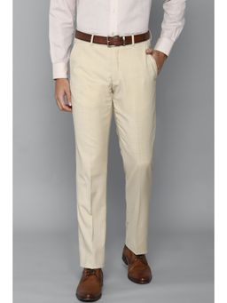 Louis Philippe - Men Beige Regular Fit Textured Flat Front Formal Trousers
