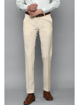 Louis Philippe - Men Cream Slim Fit Solid Flat Front Formal Trousers