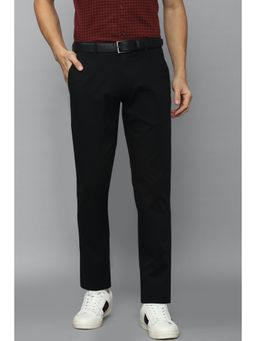 Louis Philippe - Men Black Slim Fit Solid Flat Front Casual Trousers