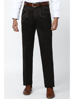 Peter England - Men Black Solid Regular Fit Casual Trousers