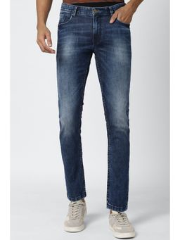 Peter England - Men Navy Dark Wash Slim Tapered Jeans