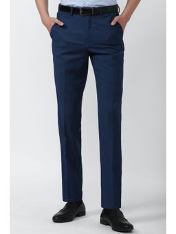 Van Heusen - Men Blue Textured Regular Fit Trousers