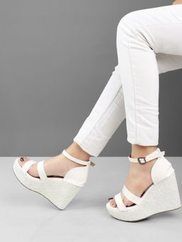 Iconics - White Textured Women Wedge
