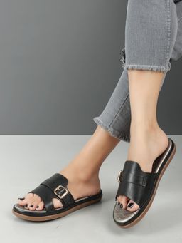 Iconics - Women Black Comfort Flat Sandals