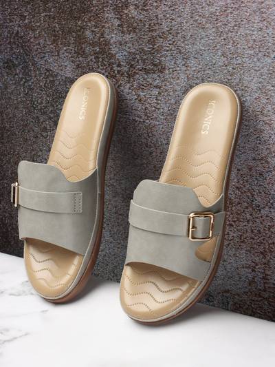 Women Grey Comfort Flat Sandals