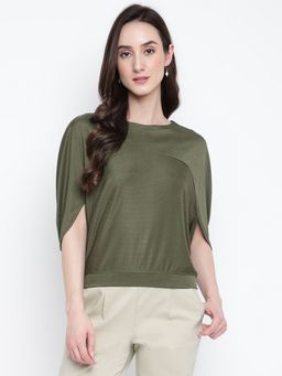 Latin Quarters - Green Ribbed Polyester Top