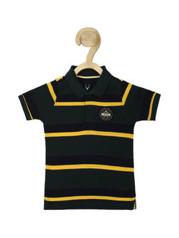 Allen Solly - Boys Green Regular Fit Stripe Polo Neck T-Shirt