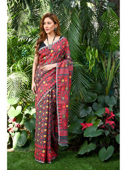 Beatitude - Multi-Color Jacquard Jamdani Cotton Silk Saree with Unstitched Blouse