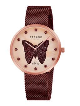 Strand by Obaku - Sparkling Butterfly Rose Gold Dial Quartz Watch For Women (S700LHVVMD-DBD)