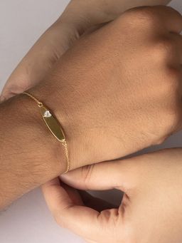 Ornate Jewels - 925 Sterling Silver American Diamond Gold Plated Heart Solitaire Rakhi Bracelet