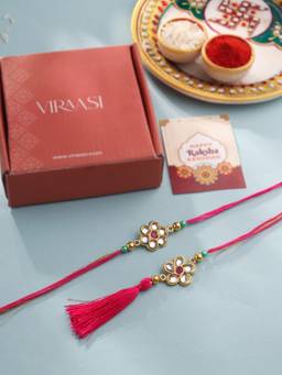 VIRAASI - Handmade Bhaiya Bhabhi Rakhi Set of 2 With Roli Chawal & Card