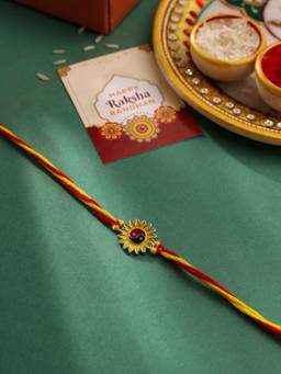 VIRAASI - Sunflower Motif Rakhi for Brother with Roli Chawal & Card