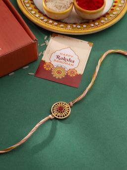 VIRAASI - Rakhi for Brother Ethnic Gold Plated Motif with Roli Chawal & Card