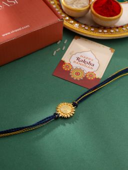 VIRAASI - Gold Plated Rakhi for Brother With Roli Chawal & Card