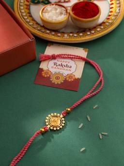 VIRAASI - Gold Plated Rakhi for Brother With Roli Chawal & Card