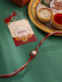 VIRAASI - White Pearl Rakhi for Brother with Roli Chawal & Card
