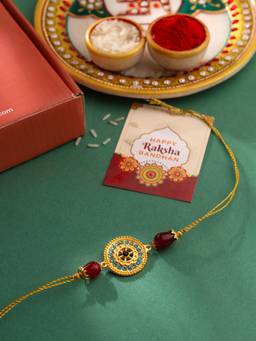 VIRAASI - Gold Plated Stone Studded Designer Rakhi for Brother with Roli Chawal & Card