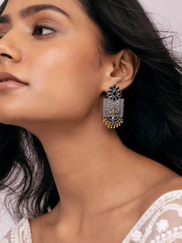 Indya - Earthen BY INDYA Dual Tone Black Stone Multi Shape Dangler Earrings