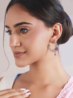 Priyaasi - Purple Floral Ad Gunmetal-Plated Drop Earrings