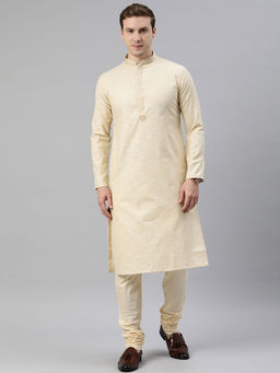 Manthan - Mens Beige Blended Cotton Solid Kurtas